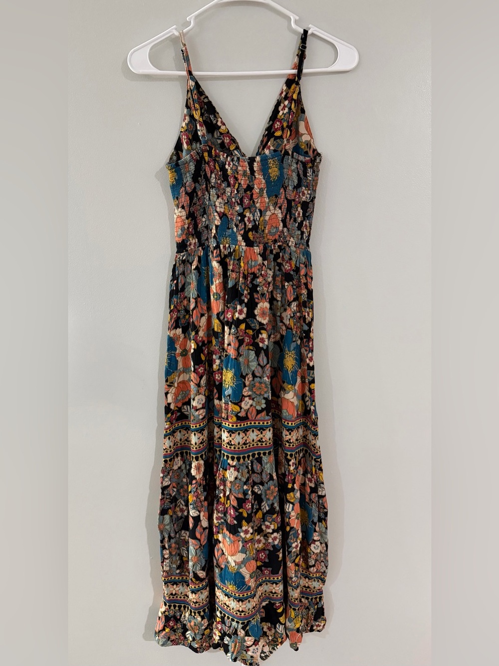 Angie Black Pink Blue Floral V‑Neck Lightweight Women's Casual Maxi Summer Dress - Picture 2 of 9